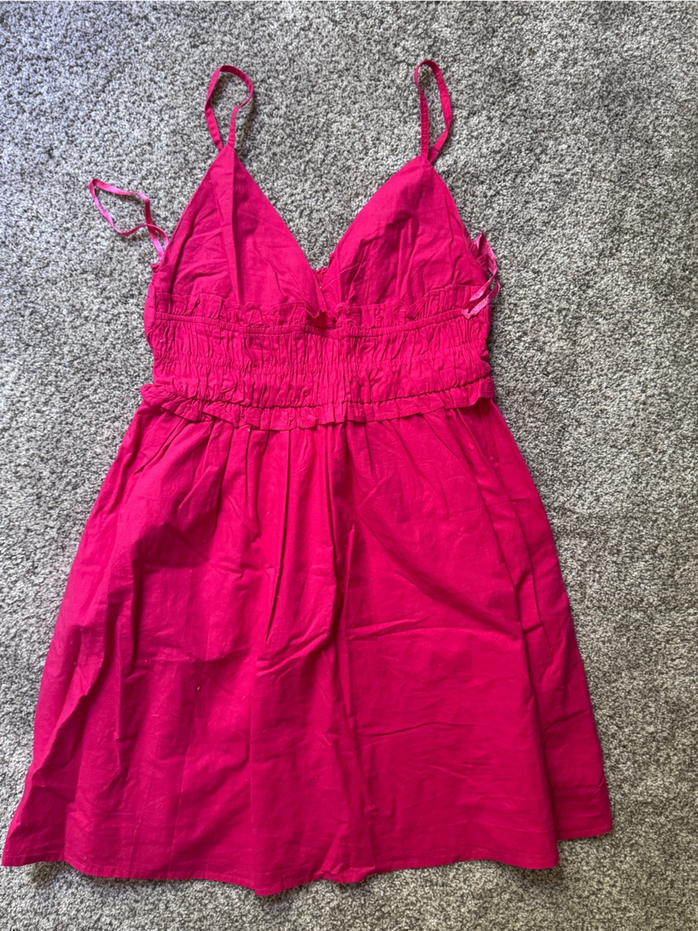 Women's Hot Pink Smocked Mini Dress with Spaghetti Straps